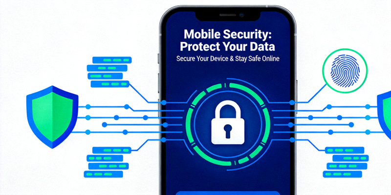 스마트폰 화면에서 자물쇠 아이콘과 보안 관련 그래픽 - 모바일 보안의 중요성
